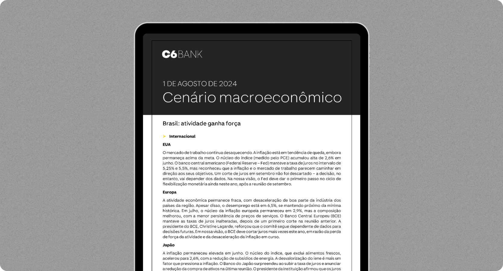 Imagem de tela aberta no PDF de Cenário Macroeconômico, produzido pela Carbon Asset