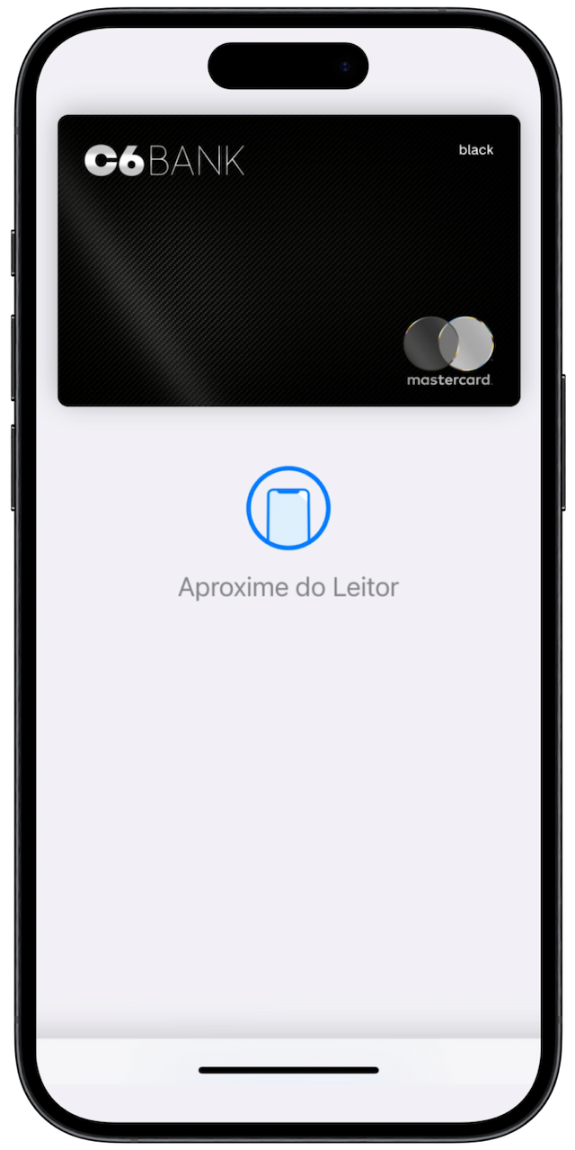 Imagem de celular com a tela indicando para Aproximar o Apple Pay do leitor