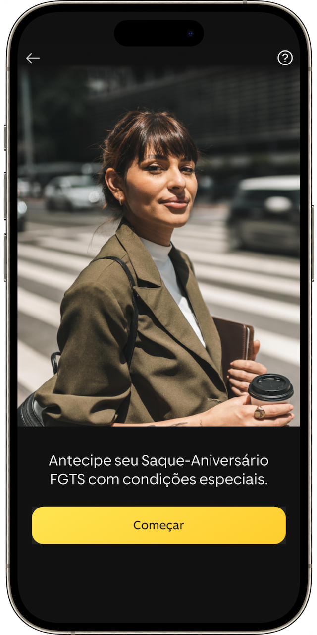 Celular com a tela de oferta de Saque-Aniversário FGTS aberta