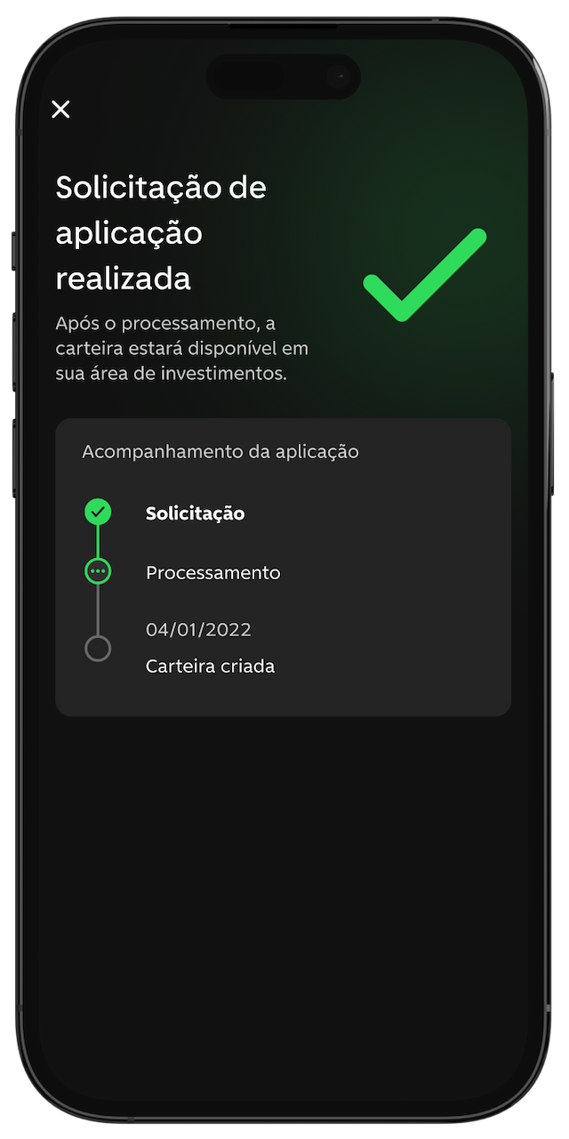 Celular com a tela de solicitação de aplicação realizada