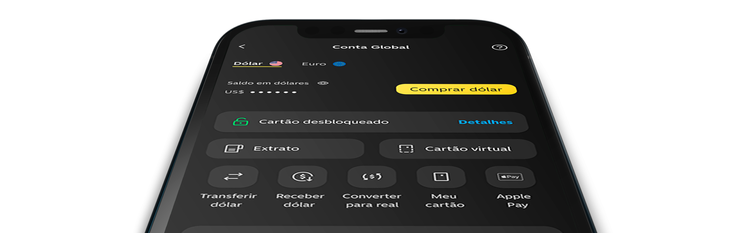 foto de um celular com  app c6 bank aberto com um cartão de crédito do c6 bank sobreposto