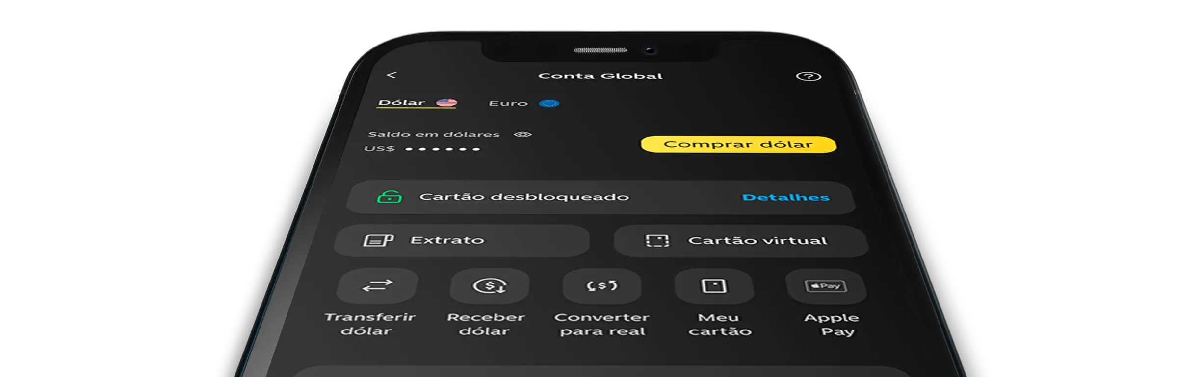 foto de um celular com  app c6 bank aberto com um cartão de crédito do c6 bank sobreposto