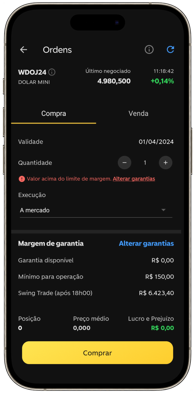 Imagem de celular aberto na tela de conclusão de compra de ativo dentro do C6 Invest