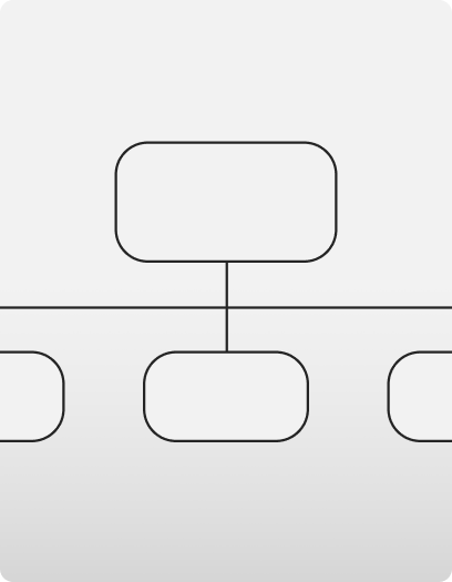 Ícone de organograma com um bloco superior ligado a três inferiores.