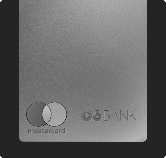 Cartão C6 Graphene – Fundo metálico texturizado em tons de cinza, com logotipo C6 Bank e Mastercard em preto e prata.