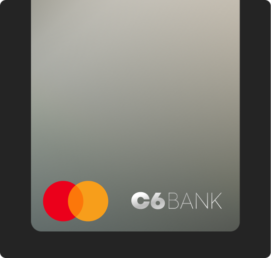 Cartão C6 Platinum – Fundo acinzentado com logotipo C6 Bank.