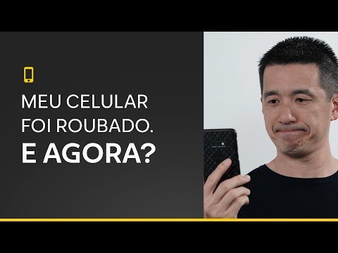 Homem preocupado olha para o celular, com o texto "Meu celular foi roubado. E agora?" e ícone de smartphone.
