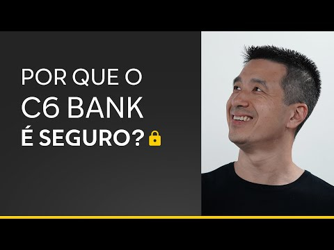Homem sorridente ao lado do texto "Por que o C6 Bank é seguro?", com ícone de cadeado amarelo.