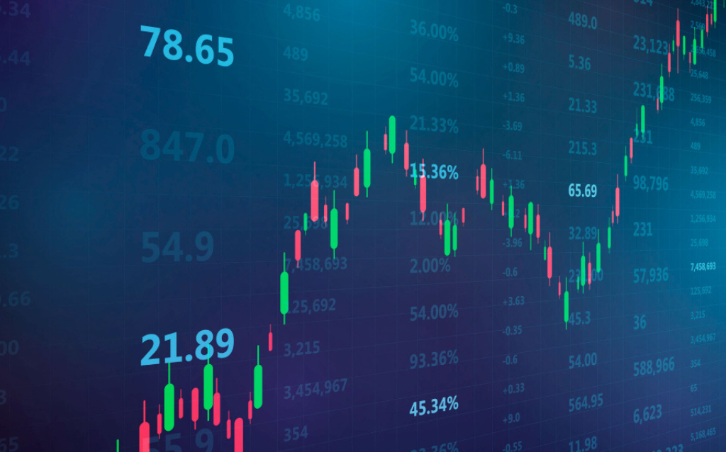 Um planilha com números que representam as variações que um investimento em bolsa sofre durante o dia.