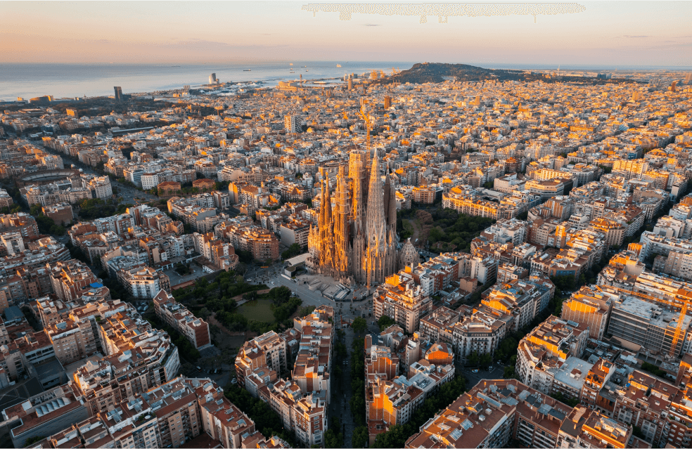 Vista de cima da cidade de Barcelona dividida em diversos quadrados 