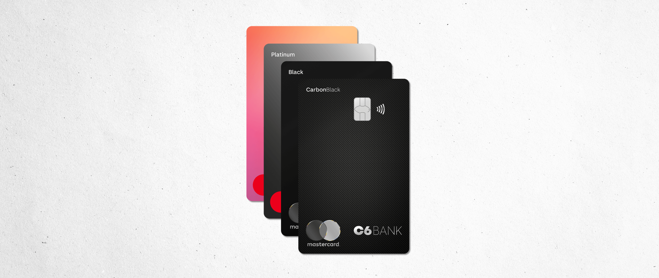 Fila de cartões C6 Carbon Black de diferentes cores com o preto a frente.